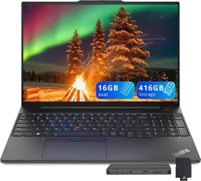 Main image of Lenovo ThinkPad E16 Gen 1 16" WUXGA Business Laptop, Intel i5-1335U, 16GB DDR4 RAM, 416GB Storage (256GB SSD+160GB Docking Station Set), Backlit Keyboard, Fingerprint Reader, Win 11, Black