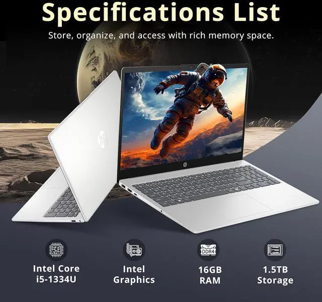 Alt view image 3 of 7 - HP 15.6" FHD Touchscreen Laptop, Intel Core i5 1334U, 16GB RAM, 1.5TB Storage (512GB SSD+1TB Docking Station Set), Intel Graphics, Numeric Pad, Copilot, Windows 11 Pro, Natural Silver