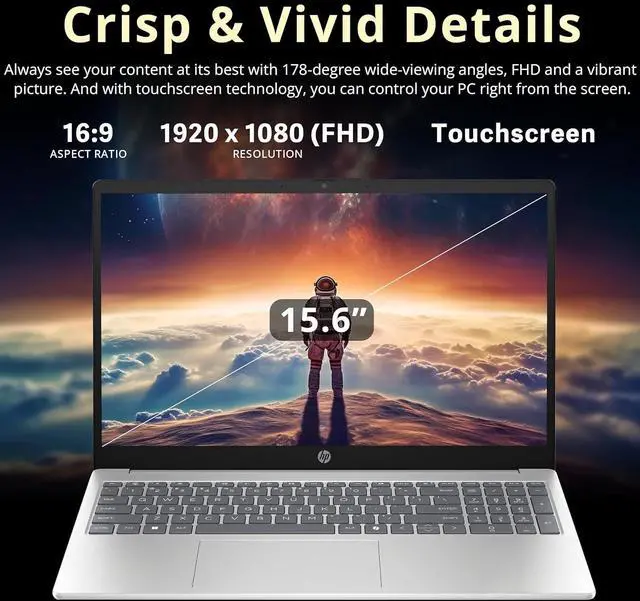 Alt view image 4 of 7 - HP 15.6" FHD Touchscreen Laptop, Intel Core i5 1334U, 16GB RAM, 1.5TB Storage (512GB SSD+1TB Docking Station Set), Intel Graphics, Numeric Pad, Copilot, Windows 11 Pro, Natural Silver