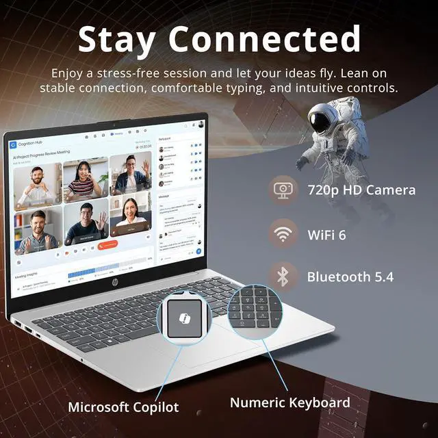 Alt view image 6 of 7 - HP 15.6" FHD Touchscreen Laptop, Intel Core i5 1334U, 16GB RAM, 1.5TB Storage (512GB SSD+1TB Docking Station Set), Intel Graphics, Numeric Pad, Copilot, Windows 11 Pro, Natural Silver