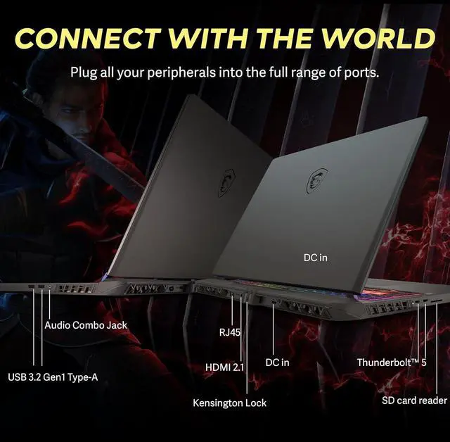 Alt view image 7 of 7 - MSI Vector 16" 240Hz QHD+ Gaming Laptop, AMD Ryzen 9 8940HX, 16GB DDR5, 1TB PCIe SSD, NVIDIA GeForce RTX 5070 Ti, 24-Zone RGB Backlit Keyboard, Copilot, Win 11 Pro, Gray, 1TB Docking Station Set