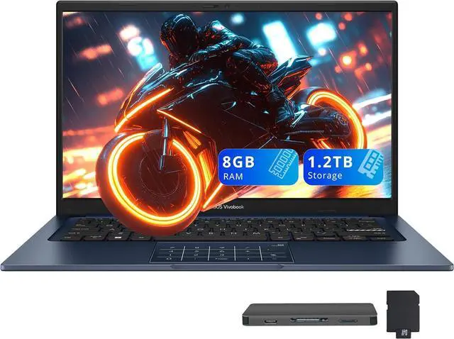 Main image of ASUS Vivobook 14 14'' FHD IPS Business Laptop, Intel Core 5-120U, 8GB RAM, 416GB Storage (256GB SSD+160GB Docking Station Set), Intel Graphics, Numeric Keypad, Windows 11 Home, Quiet Blue