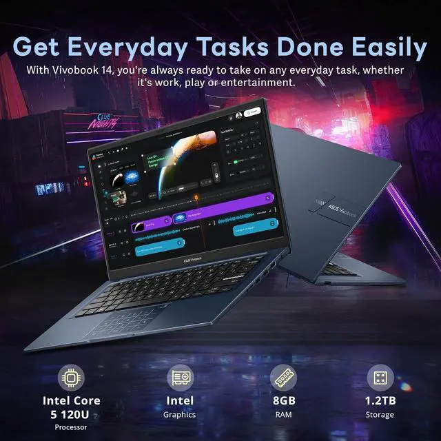 Alt view image 3 of 7 - ASUS Vivobook 14 14'' FHD IPS Business Laptop, Intel Core 5-120U, 8GB RAM, 416GB Storage (256GB SSD+160GB Docking Station Set), Intel Graphics, Numeric Keypad, Windows 11 Home, Quiet Blue