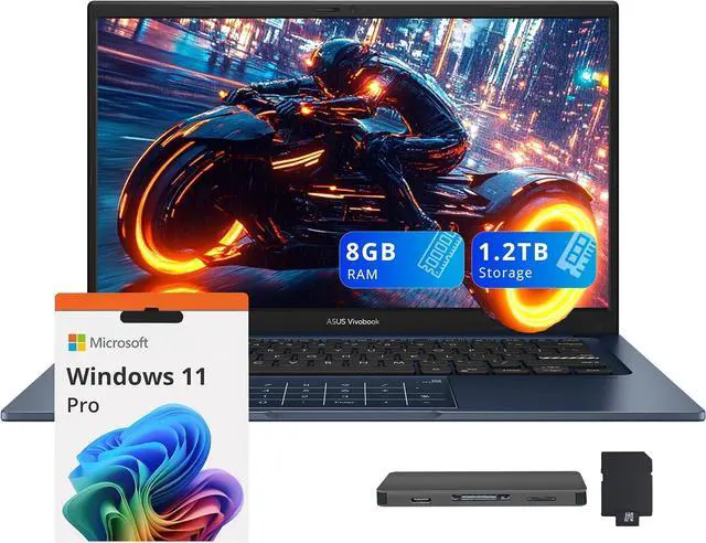 Main image of ASUS Vivobook 14 14'' FHD IPS Business Laptop, Intel Core 5-120U, 8GB RAM, 416GB Storage (256GB SSD+160GB Docking Station Set), Intel Graphics, Numeric Keypad, Windows 11 Pro, Quiet Blue