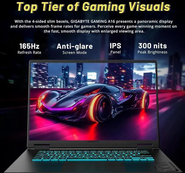 Alt view image 4 of 7 - GIGABYTE Gaming A16 16" WUXGA 165Hz Laptop, Intel i7-13620H, 16GB DDR5, 1.5TB Storage (512GB SSD+1TB Docking Station Set), NVIDIA GeForce RTX 4050, RGB Backlit Keyboard, Win 11 Pro, Black Steel