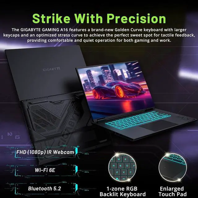 Alt view image 5 of 7 - GIGABYTE Gaming A16 16" WUXGA 165Hz Laptop, Intel i7-13620H, 16GB DDR5, 1.5TB Storage (512GB SSD+1TB Docking Station Set), NVIDIA GeForce RTX 4050, RGB Backlit Keyboard, Win 11 Pro, Black Steel