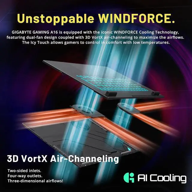 Alt view image 6 of 7 - GIGABYTE Gaming A16 16" WUXGA 165Hz Laptop, Intel i7-13620H, 16GB DDR5, 1.5TB Storage (512GB SSD+1TB Docking Station Set), NVIDIA GeForce RTX 4050, RGB Backlit Keyboard, Win 11 Pro, Black Steel
