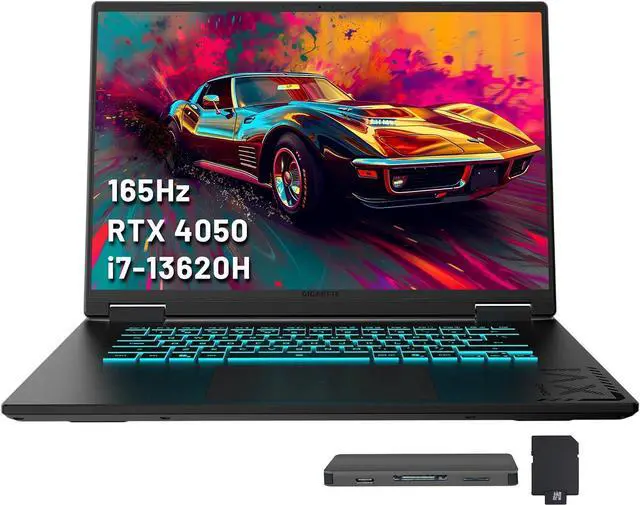 Main image of GIGABYTE Gaming A16 16" WUXGA 165Hz Laptop, Intel i7-13620H, 16GB DDR5, 1.5TB Storage (512GB SSD+1TB Docking Station Set), NVIDIA GeForce RTX 4050, RGB Backlit Keyboard, Win 11 Pro, Black Steel