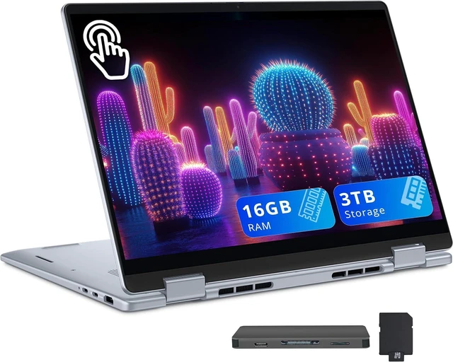 Main image of Dell Plus 14" FHD+ 2-in-1 Touchscreen Laptop, Intel Ultra 7 256V, 16GB RAM, 3TB Storage(2TB SSD+1TB Docking Station Set), Copilot, Backlit Keyboard, Fingerprint Reader, Win 11, Ice Blue