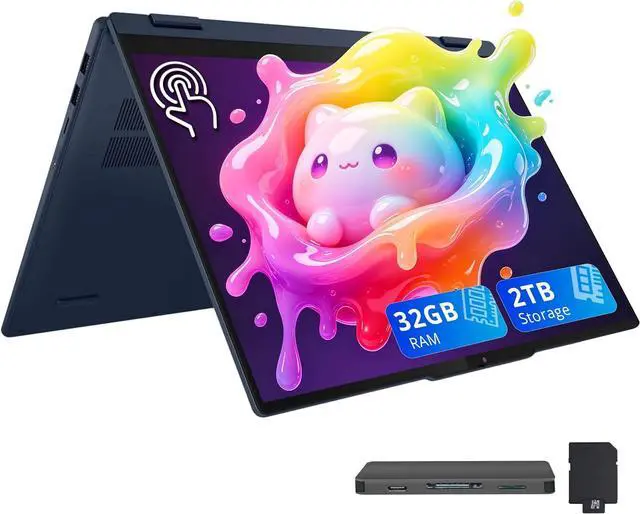 Main image of Lenovo Flex IdeaPad 5i 2-in-1 16" WUXGA Touchscreen Laptop, Intel Ultra 7 255U, 32GB RAM, 2TB Storage (1TB SSD+1TB Docking Station Set), Backlit Keyboard, Number Pad, Stylus Pen, Win 11, Blue
