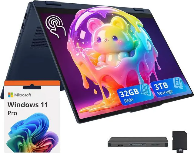 Main image of Lenovo Flex IdeaPad 5i 2-in-1 16" WUXGA Touchscreen Laptop, Intel Ultra 7 255U, 32GB RAM, 3TB Storage (2TB SSD+1TB Docking Station Set), Backlit Keyboard, Number Pad, Stylus Pen, Win 11 Pro, Blue