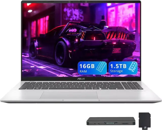 Main image of ASUS Vivobook 16" WUXGA Laptop, Snapdragon X-X126100, 16GB LPDDR5X, 1.5TB Storage (512GB SSD+1TB Docking Station), Qualcomm Adreno Graphics, Backlit Keyboard, Copilot+ PC, Win 11, Silver