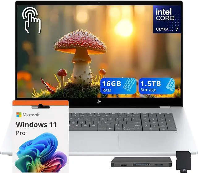 Main image of HP OmniBook X 17.3" FHD Touchscreen Laptop, Intel Core Ultra 7 256V, 16GB LPDDR5X, 1.5TB Storage (512GB SSD+1TB Docking Station), Intel Arc 140V, Backlit Keyboard, Copilot+ PC, Win 11 Pro, Silver
