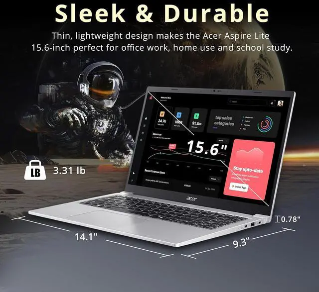 Alt view image 6 of 7 - Acer Aspire Lite 15 15.6" FHD IPS Laptop, Intel Core 3 N350, Intel Graphics, 8GB RAM, 1.12TB Storage(128GB SSD+1TB Docking Station Set), Copilot, Numeric Keypad, 720p Webcam, Win 11, Light Silver
