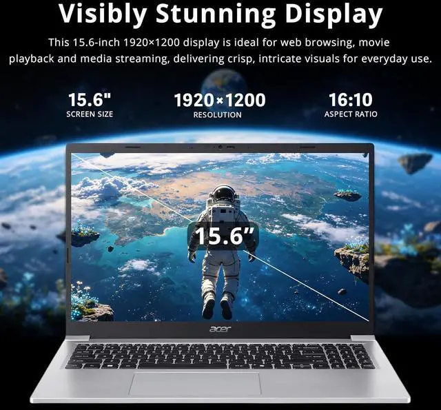 Alt view image 5 of 7 - Acer Aspire Lite 15 15.6" FHD IPS Laptop, Intel Core 3 N350, Intel Graphics, 8GB RAM, 1.12TB Storage(128GB SSD+1TB Docking Station Set), Copilot, Numeric Keypad, 720p Webcam, Win 11, Light Silver