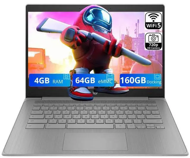 Main image of HP 14" HD Chromebook Laptop for Work & Study, Intel Celeron N4500, 4GB LPDDR4, 224GB Total Storage (64GB eMMC+160GB Docking Station), UHD Graphics, Long Battery Life, Webcam, Chrome OS, Modern Gray