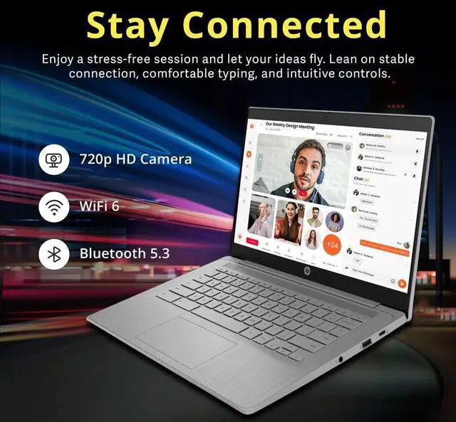Alt view image 5 of 7 - HP 14" HD Chromebook Laptop for Work & Study, Intel Celeron N4500, 4GB LPDDR4, 224GB Total Storage (64GB eMMC+160GB Docking Station), UHD Graphics, Long Battery Life, Webcam, Chrome OS, Modern Gray
