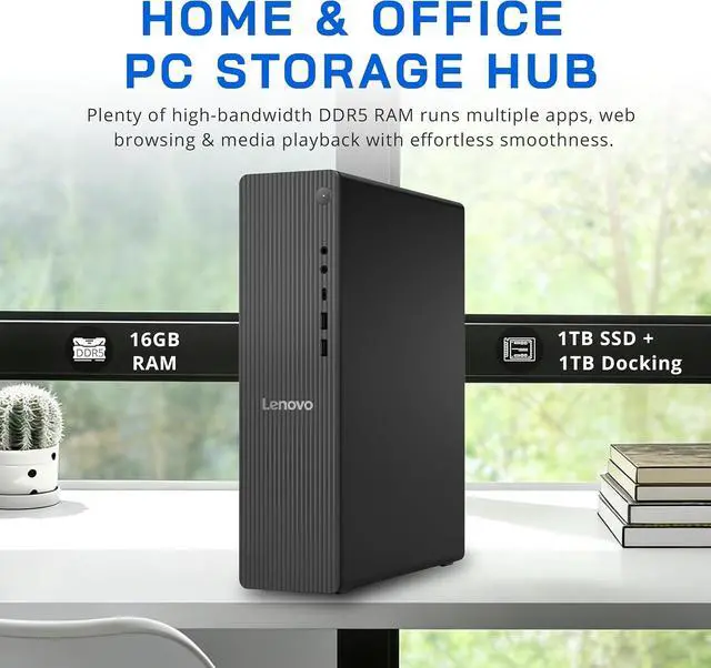 Alt view image 3 of 7 - Lenovo IdeaCentre Tower 8 Desktop PC, AMD Ryzen 7 250, 16GB DDR5 RAM, 2TB Storage (1TB SSD+1TB Docking Station Set), AMD Radeon 780M GPU, Copilot, Keyboard & Mouse, Win 11 Pro, Gray