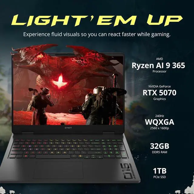 Alt view image 3 of 6 - HP OMEN 16 16" WQXGA 240Hz IPS Gaming Laptop, AMD Ryzen AI 9 365, NVIDIA GeForce RTX 5070 8GB, 32GB DDR5, 2TB Storage(1TB SSD+1TB Docking Station Set), RGB Backlit Keyboard, WiFi 6E, Win 11, Black