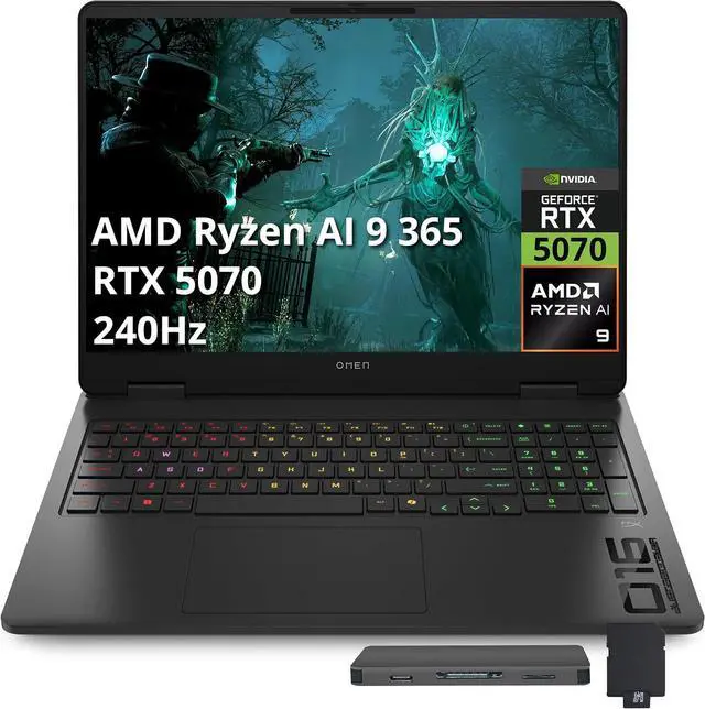 Main image of HP OMEN 16 16" WQXGA 240Hz IPS Gaming Laptop, AMD Ryzen AI 9 365, NVIDIA GeForce RTX 5070 8GB, 32GB DDR5, 2TB Storage(1TB SSD+1TB Docking Station Set), RGB Backlit Keyboard, WiFi 6E, Win 11 Pro, Black