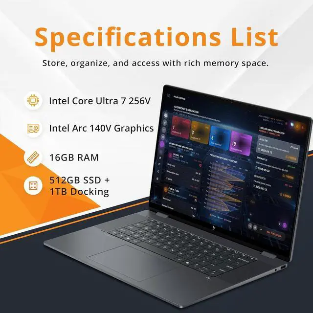 Alt view image 3 of 7 - HP OmniBook X Flip 16" 2K Touchscreen 2-in-1 AI Laptop, Intel Core Ultra 7 256V, 16GB LPDDR5X, 1.5TB Storage (512GB SSD+1TB Docking Station), Intel Arc 140V, Backlit Keyboard, Win 11, Gray