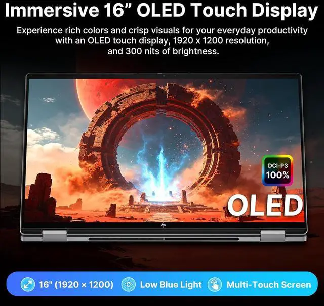 Alt view image 4 of 7 - HP OmniBook X Flip 2-in-1 Copilot+ PC Laptop, 16" FHD+ OLED Touchscreen, AMD Ryzen AI 9 465, 32GB LPDDR5X, 1.5TB Storage (512GB SSD+1TB Docking Station), Backlit Keyboard, Wi-Fi 7, Win 11 Pro, Silver