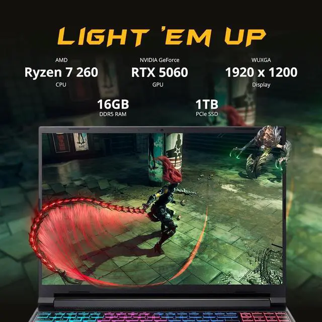 Alt view image 3 of 7 - Acer Nitro V 16S AI 16" 180 Hz Gaming Laptop,AMD Ryzen 260,16GB RAM,1TB SSD+1TB Dock Set,GeForce RTX 5060,RGB 4 Zones Backlight,Win 11,Black