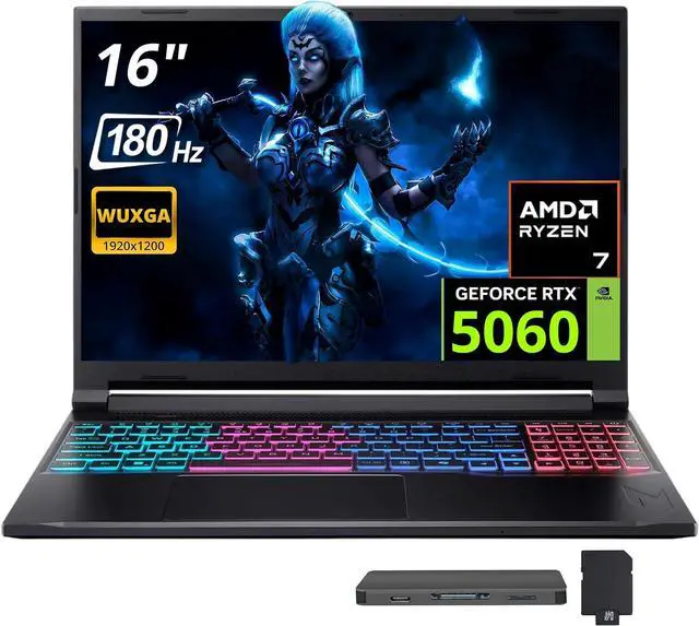 Main image of Acer Nitro V 16S AI 16" 180 Hz Gaming Laptop,AMD Ryzen 260,16GB RAM,1TB SSD+1TB Dock Set,GeForce RTX 5060,RGB 4 Zones Backlight,Win 11 Pro,Black