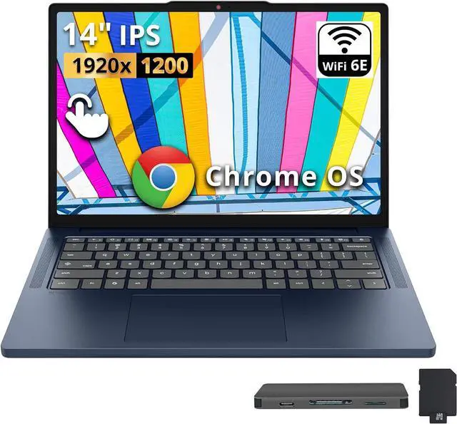 Main image of Lenovo IdeaPad Slim 3 14" 2K Touch Chromebook, MediaTek Kompanio 540, 4GB LPDDR5X, 224GB Storage (64GB eMMC+160GB Docking), ARM Mali-G57 MC2 Graphics, 720p Webcam, Wi-Fi 6E, Chrome OS, Blue