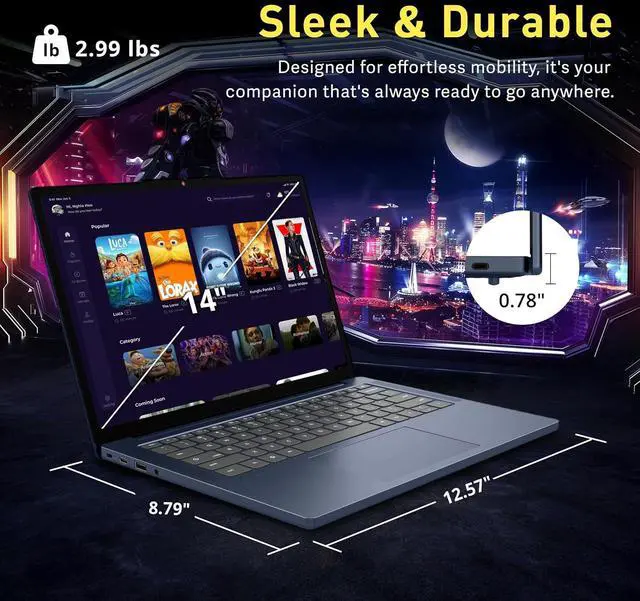 Alt view image 6 of 7 - Lenovo IdeaPad Slim 3 14" 2K Touch Chromebook, MediaTek Kompanio 540, 4GB LPDDR5X, 224GB Storage (64GB eMMC+160GB Docking), ARM Mali-G57 MC2 Graphics, 720p Webcam, Wi-Fi 6E, Chrome OS, Blue