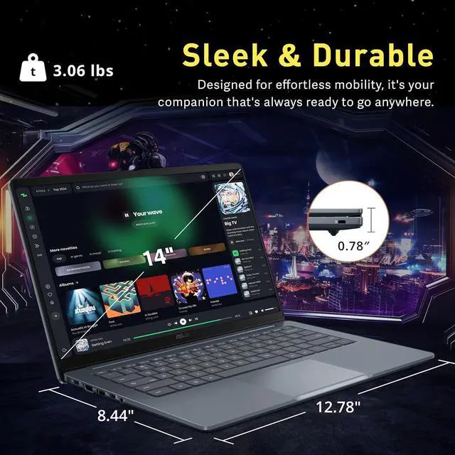 Alt view image 6 of 7 - ASUS CX14 14" FHD Chromebook Laptop, Intel Celeron N50 Processor,4GB Memory, 288GB Storage(128GB eMMC+160GB Docking Station Set), Intel UHD GPU, WiFi 6, 720p HD Camera, Chrome OS,Dusk Gray