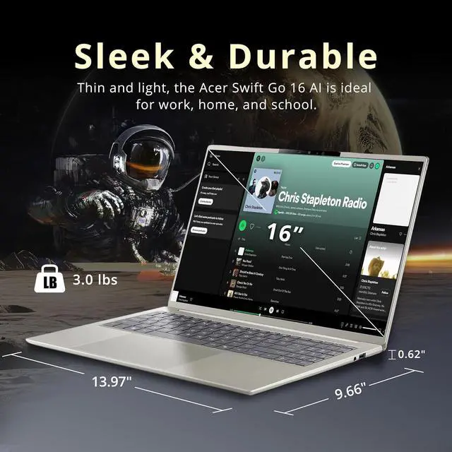 Alt view image 6 of 7 - Acer Swift Go 16 AI 16" 2K Touchscreen Laptop, Intel Core Ultra 7 355, 32GB RAM, 2TB Storage (1TB SSD+1TB Docking Station), Intel Graphics, Backlit Keyboard, Wi-Fi 7, Copilot+ PC, Win 11 Pro, Silver
