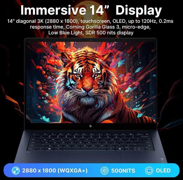 Alt view image 5 of 7 - HP OmniBook X 14" 3K OLED Touch Laptop, Intel Core Ultra 7 355, 16GB LPDDR5X, 2TB Storage (1TB SSD+1TB Docking Station), Copilot+ PC, Backlit Keyboard, IR Camera, Wi-Fi 7, Win 11, Silver