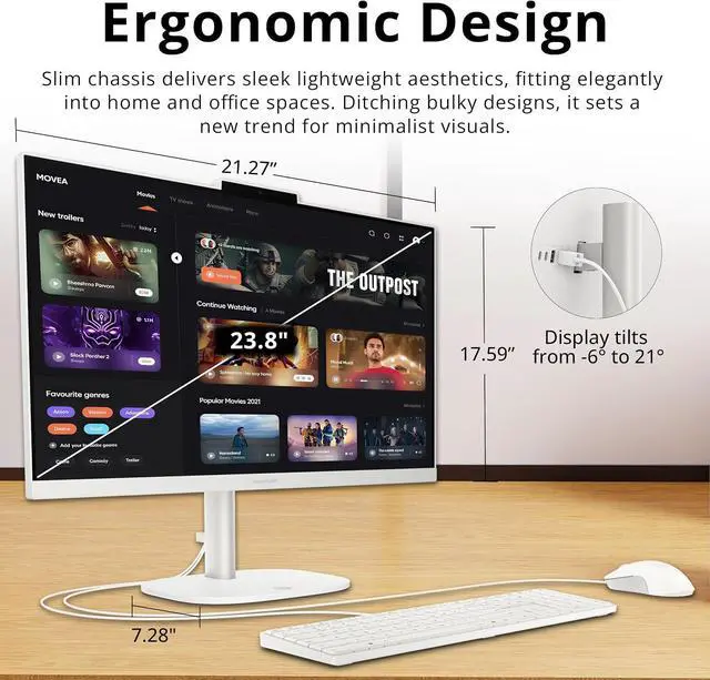 Alt view image 6 of 7 - HP OmniStudio 23.8" FHD All-in-One Desktop, Intel N150 Processor, 8GB DDR5, 288GB Storage (128GB UFS+160GB Docking Station Set), Intel Graphics, Keyboard & Mouse, Win 11, White
