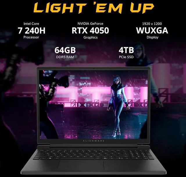 Alt view image 3 of 7 - Dell Alienware 15 15.3" WUXGA 165Hz Gaming Laptop, Intel Core 7-240H, NVIDIA GeForce RTX 4050, 64GB DDR5, 4TB SSD+1TB Docking Station Set, Backlit keyboard, Wi-Fi 6, Win 11, Black