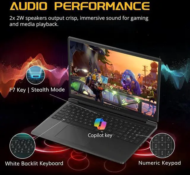 Alt view image 6 of 7 - Dell Alienware 15 15.3" WUXGA 165Hz Gaming Laptop, Intel Core 7-240H, NVIDIA GeForce RTX 4050, 32GB DDR5, 2TB SSD+1TB Docking Station , Backlit Keyboard, Wi-Fi 6, Win 11 Pro, Black