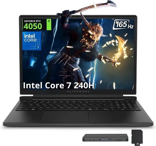 Main image of Dell Alienware 15 15.3" WUXGA 165Hz Gaming Laptop, Intel Core 7-240H, NVIDIA GeForce RTX 4050, 32GB DDR5, 2TB SSD+1TB Docking Station , Backlit Keyboard, Wi-Fi 6, Win 11 Pro, Black