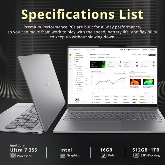 Alt view image 3 of 7 - Lenovo Yoga 7i 2-in-1 16" 2K Touchscreen Laptop, Intel Ultra 7 355, 16GB LPDDR5X, 1.5TB Storage (512GB SSD+1TB Docking Station), Copilot+ PC, Backlit Keyboard, Fingerprint Reader, Win 11, Luna Grey