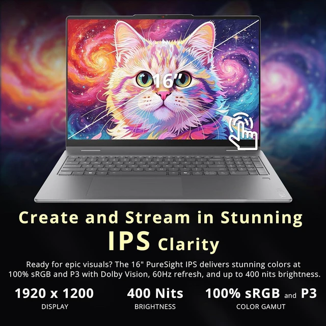 Alt view image 4 of 7 - Lenovo Yoga 7i 2-in-1 16" 2K Touchscreen Laptop, Intel Ultra 7 355, 16GB LPDDR5X, 1.5TB Storage (512GB SSD+1TB Docking Station), Copilot+ PC, Backlit Keyboard, Fingerprint Reader, Win 11, Luna Grey