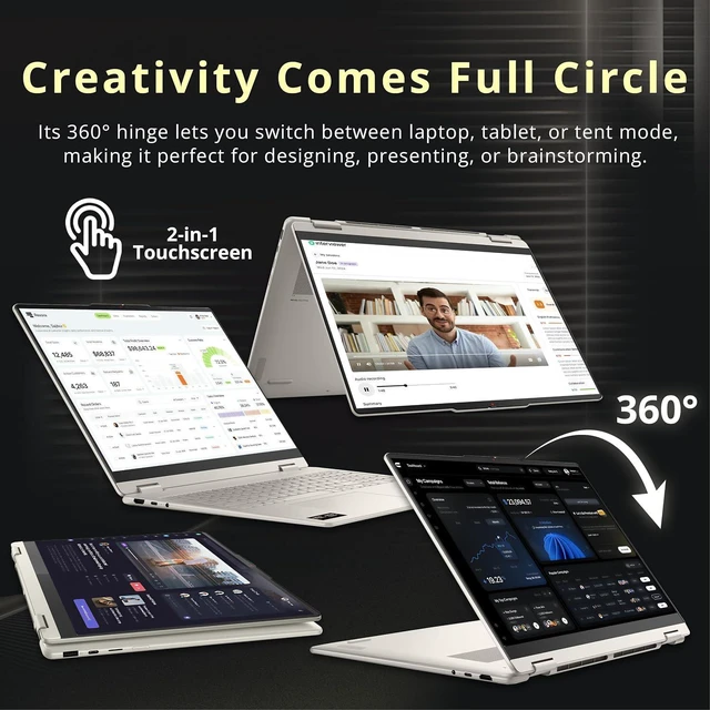 Alt view image 6 of 7 - Lenovo Yoga 7a 2-in-1 16" WUXGA Touchscreen Laptop, AMD Ryzen AI 7 445, 16GB LPDDR5X, 1.5TB Storage (512GB SSD+1TB Docking Station), AMD Radeon 840M, Backlit Keyboard, Fingerprint, Win 11, Seashell