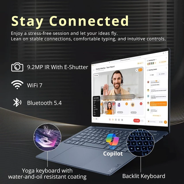 Alt view image 4 of 7 - Lenovo Yoga Slim 7X 14'' WUXGA Touch Copilot+ PC Laptop, Snapdragon X2E-80-100, 16GB LPDDR5X, 2TB Storage(1TB SSD+1TB Docking Station), Qualcomm Adreno, Backlit, Wi-Fi 7, Win 11, Cosmic Blue