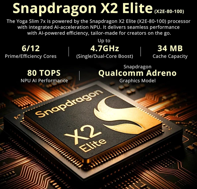Alt view image 6 of 7 - Lenovo Yoga Slim 7X 14'' WUXGA Touch Copilot+ PC Laptop, Snapdragon X2E-80-100, 16GB LPDDR5X, 2TB Storage(1TB SSD+1TB Docking Station), Qualcomm Adreno, Backlit, Wi-Fi 7, Win 11, Cosmic Blue