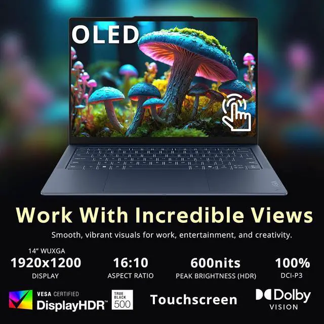 Alt view image 4 of 7 - Lenovo Yoga Slim 7x 14" 2K OLED Touch Laptop, Snapdragon X2 Plus X2P-42-100, 16GB LPDDR5X, 2TB Storage (1TB SSD+1TB Docking Station), Qualcomm Adreno, Backlit Keyboard, Windows 11 Pro, Cosmic Blue