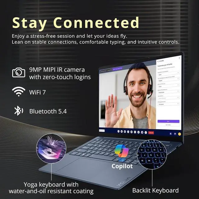 Alt view image 5 of 7 - Lenovo Yoga Slim 7x 14" 2K OLED Touch Laptop, Snapdragon X2 Plus X2P-42-100, 16GB LPDDR5X, 2TB Storage (1TB SSD+1TB Docking Station), Qualcomm Adreno, Backlit Keyboard, Windows 11 Pro, Cosmic Blue