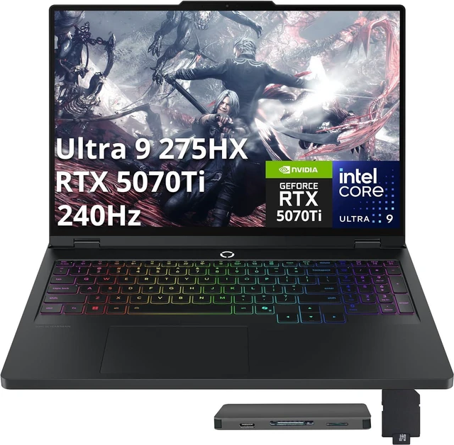 Main image of Lenovo Legion Pro 5 16" WQXGA 240Hz Gaming Laptop, Intel Ultra 9 275HX, GeForce RTX 5070 Ti, 32GB DDR5, 2TB Storage (1TB SSD+1TB Docking Station), 24-Zone RGB Backlit Keyboard, Win 11, Eclipse Black