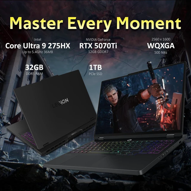 Alt view image 3 of 7 - Lenovo Legion Pro 5 16" WQXGA 240Hz Gaming Laptop, Intel Ultra 9 275HX, GeForce RTX 5070 Ti, 32GB DDR5, 2TB Storage (1TB SSD+1TB Docking Station), 24-Zone RGB Backlit Keyboard, Win 11, Eclipse Black
