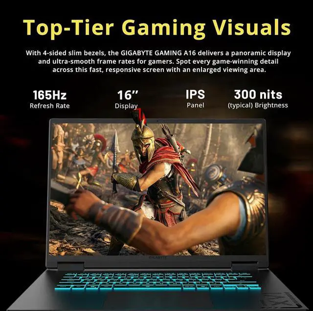 Alt view image 6 of 7 - GIGABYTE A16 16" WUXGA 165Hz Gaming Laptop, Intel Core i7-13620H, GeForce RTX 5070 8GB GDDR7, 16GB RAM, 2TB Storage (1TB SSD+1TB Docking Station Set), RGB Backlit Keyboard, Win 11, Black Steel