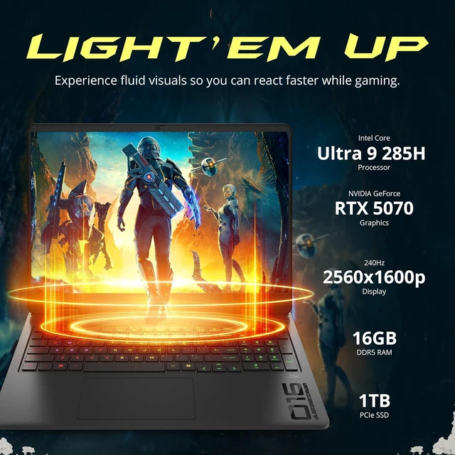 Alt view image 3 of 7 - HP OMEN Slim 16 16" WQXGA IPS 240Hz Gaming Laptop, Intel Core Ultra 9 285H, GeForce RTX 5070 8GB, 16GB DDR5, 2TB Storage (1TB SSD+1TB Docking Station Set), Backlit, Wi-Fi 6, Win 11 Pro, Black