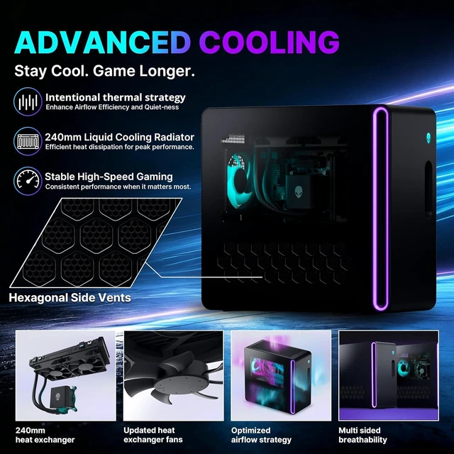Alt view image 6 of 7 - Dell Alienware Aurora Gaming Desktop, Intel Core Ultra 9 285K, NVIDIA GeForce RTX 5080 16GB GDDR7, 32GB DDR5, 2TB Storage (1TB SSD+1TB Docking Station Set), Keyboard & Mouse, Wi-Fi 7, Win 11, Black