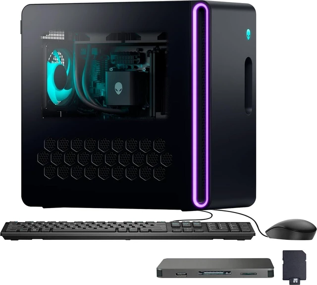 Main image of Dell Alienware Aurora Gaming Desktop, Intel Core Ultra 9 285K, NVIDIA GeForce RTX 5080 16GB GDDR7, 32GB DDR5, 2TB Storage (1TB SSD+1TB Docking Station), Keyboard & Mouse, Wi-Fi 7, Win 11 Pro, Black